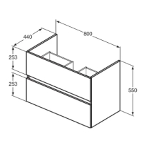 Mobilier pentru lavoar Ideal Standard, Eurovit 80, 2 sertare soft close, gri mat